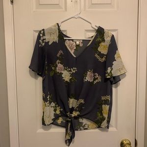 Nine Britton front tie floral blouse